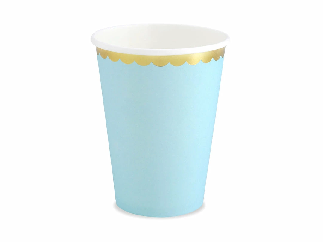 Partydecor Light Blue And Gold Trim Paper Cups Pk Of 6 4 Partydecor Light Blue And Gold Trim Paper Cups Pk Of 6