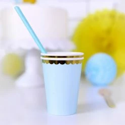 Partydecor Light Blue And Gold Trim Paper Cups Pk Of 6
