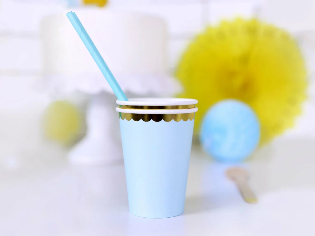 Partydecor Light Blue And Gold Trim Paper Cups Pk Of 6 3 Partydecor Light Blue And Gold Trim Paper Cups Pk Of 6