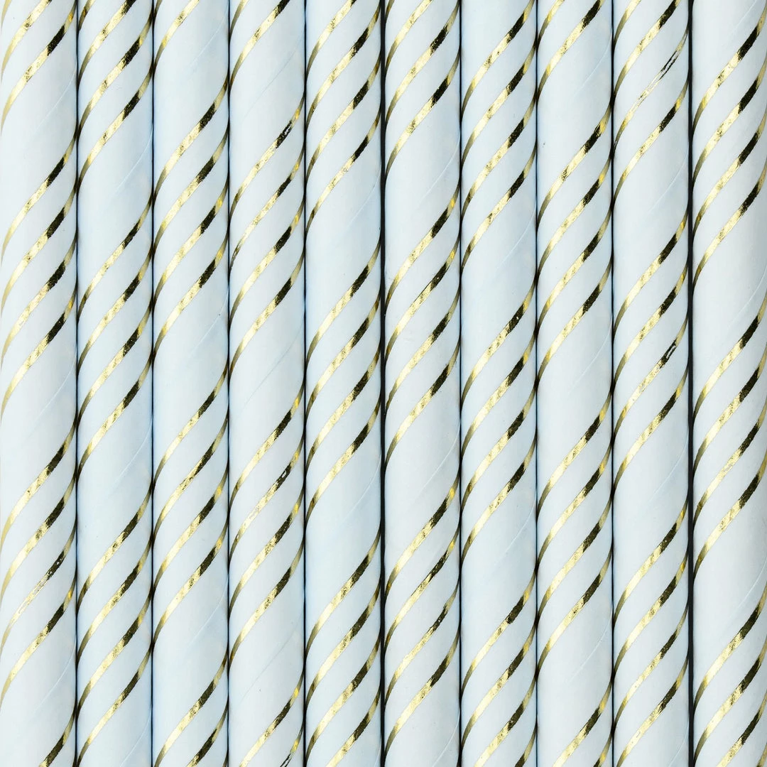 Partydecor Light Blue With Gold Metallic Stripe Paper Straws Party Decorations 3 Partydecor Light Blue With Gold Metallic Stripe Paper Straws Party Decorations