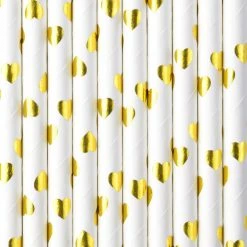 Partydecor Light Gold Hearts Paper Straws Pack Of 10
