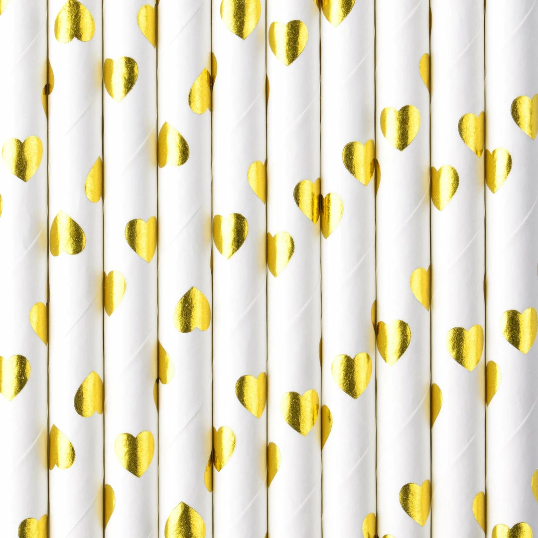 Partydecor Light Gold Hearts Paper Straws Pack Of 10 3 Partydecor Light Gold Hearts Paper Straws Pack Of 10