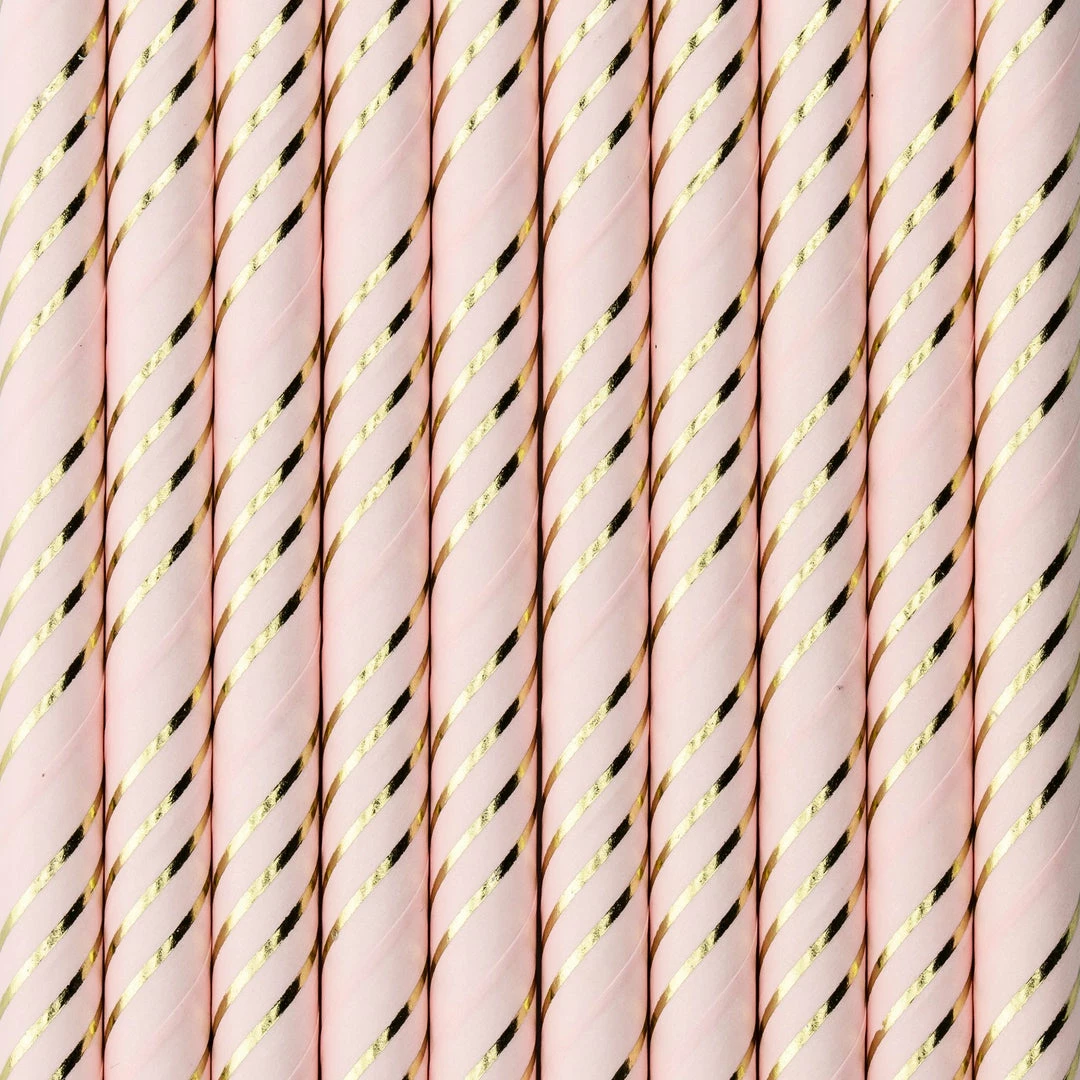 Partydecor Light Pink Paper Straws With Gold Metallic Stripe 3 Partydecor Light Pink Paper Straws With Gold Metallic Stripe