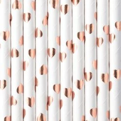 Partydecor Valentines Light Rose Gold Paper Straws Pack Of 10