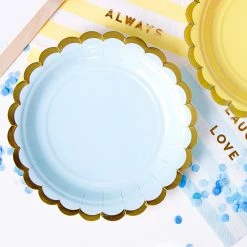 Partydecor Light Blue And Gold Trim Paper Plates Tableware