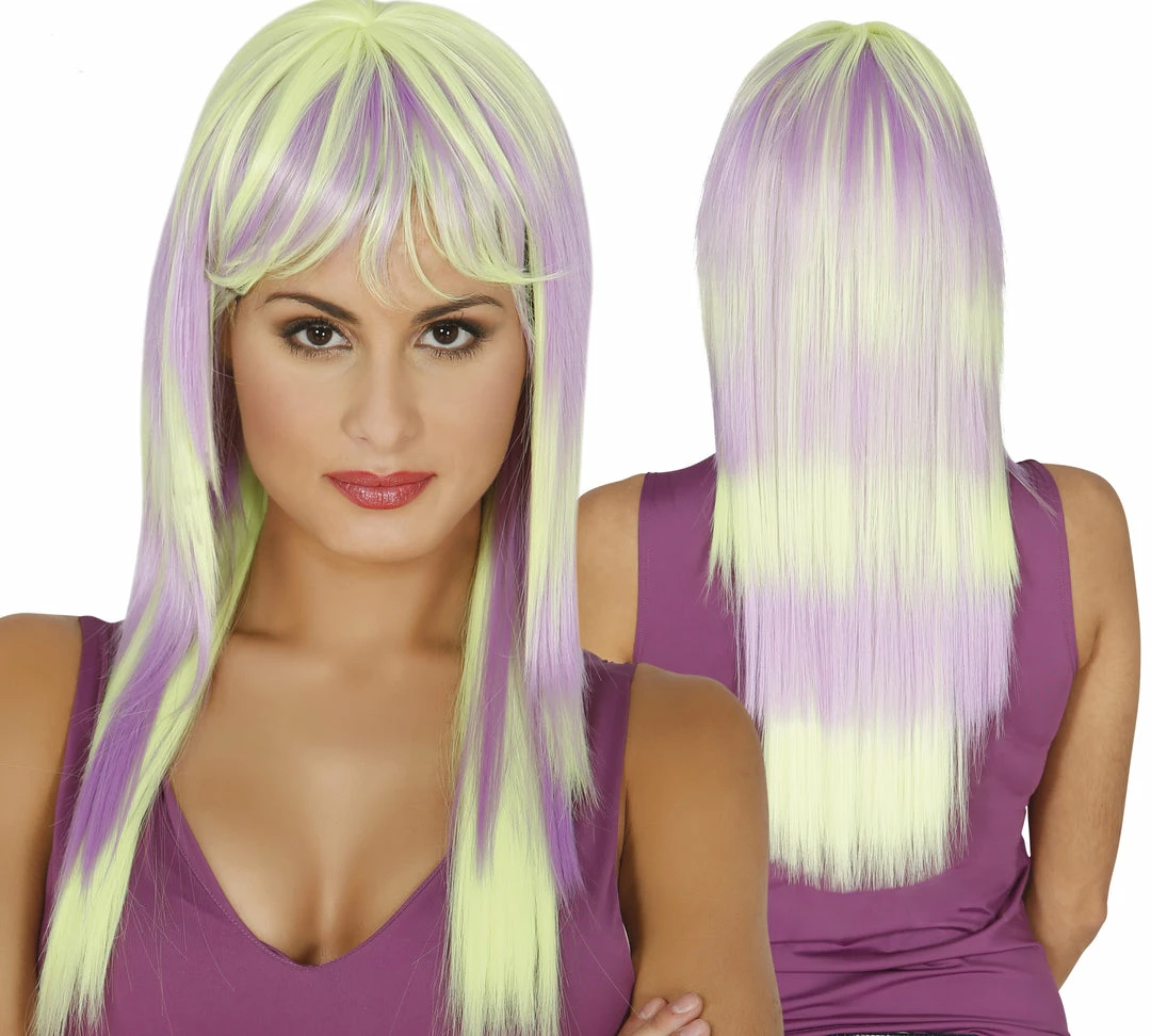 Fiestas Guirca Long Green And Purple Two Tone Wig Wigs 3 Fiestas Guirca Long Green And Purple Two Tone Wig Wigs