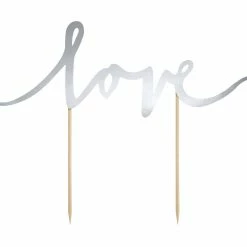Partydecor Love Cake Topper Silver Valentines