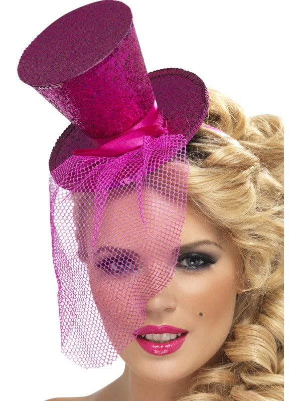 Smiffy's Mini Top Hat On A Headband Hot Pink Costume Accessories 3 Smiffy's Mini Top Hat On A Headband Hot Pink Costume Accessories