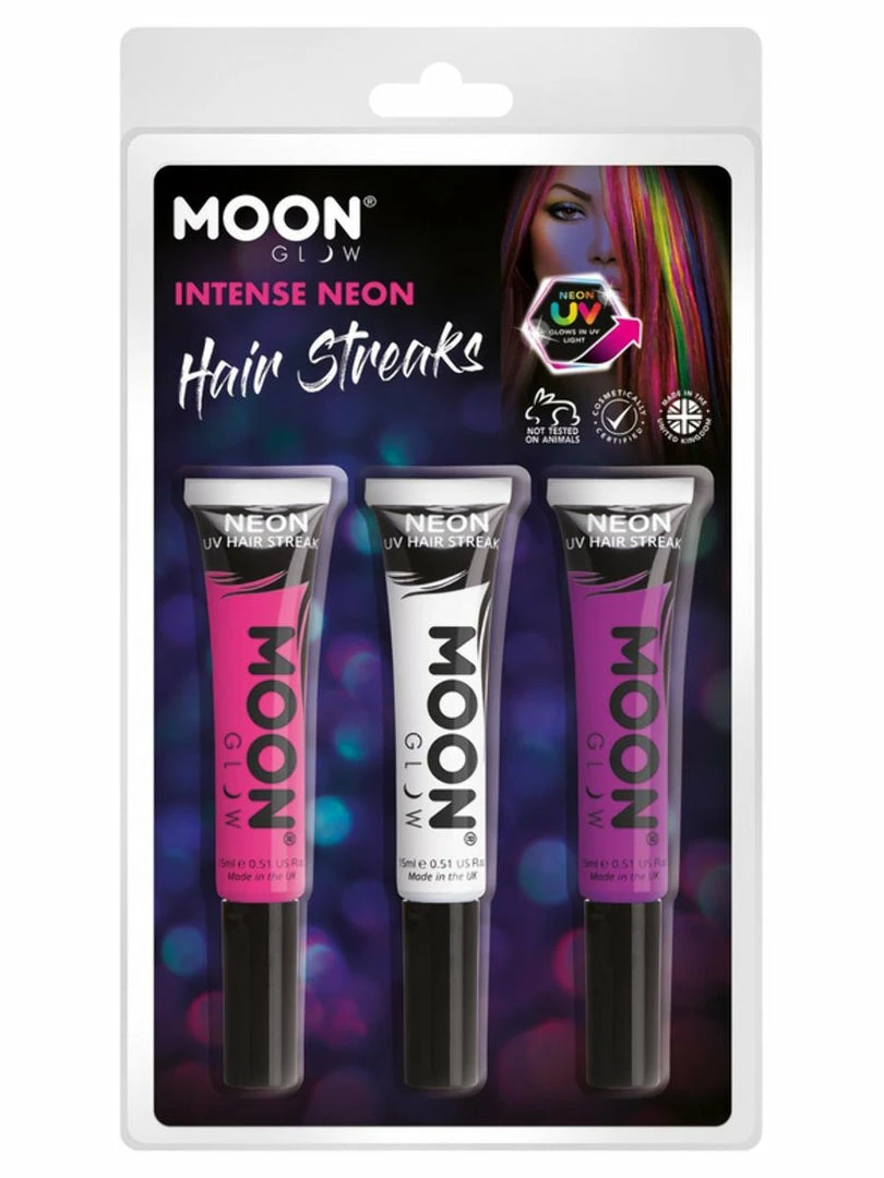 Moonglow Costume Accessories Moon Glow Intense UV Hair Streaks Pink White Purple 3 Moonglow Costume Accessories Moon Glow Intense UV Hair Streaks Pink White Purple