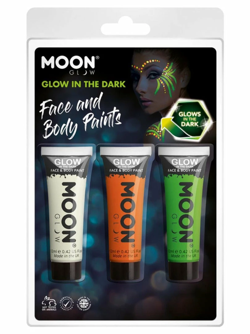 Moonglow Moon Glow In The Dark Paint White Orange Green Pack 3 Moonglow Moon Glow In The Dark Paint White Orange Green Pack