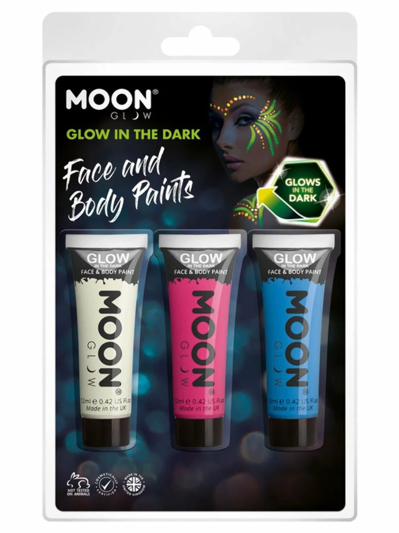 Moonglow Moon Glow In The Dark Paint White Pink Blue Pack 3 Moonglow Moon Glow In The Dark Paint White Pink Blue Pack