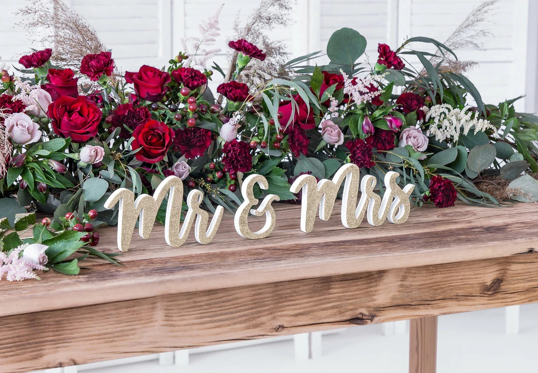 Partydecor Wedding Mr & Mrs Wooden Sign Gold 3 Partydecor Wedding Mr & Mrs Wooden Sign Gold