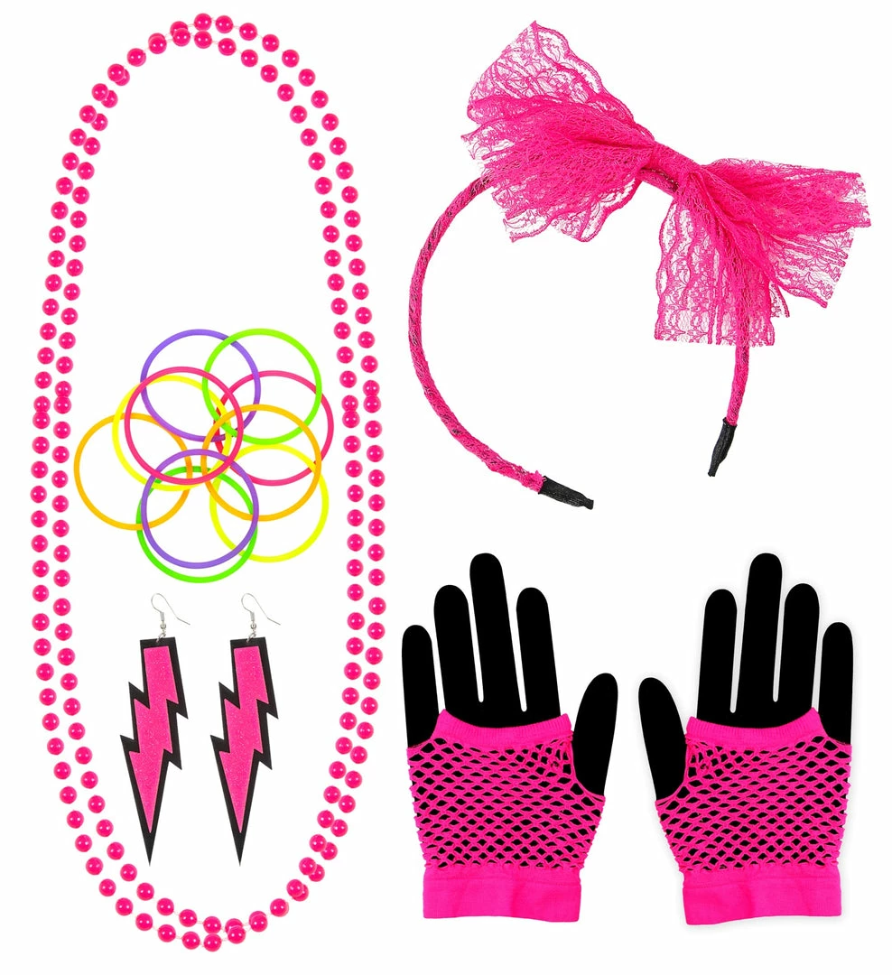Widmann Neon Pink 80's Costume Accessory Set 3 Widmann Neon Pink 80's Costume Accessory Set