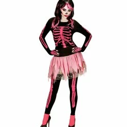 Fiestas Guirca Neon Pink Skeleton Costume Ladies Halloween
