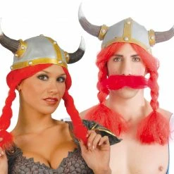 Fiestas Guirca Gaul Helmet With Red Plaits Medieval, Renaissance & Tudor Costumes