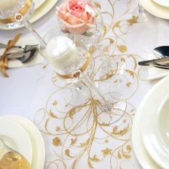 Partydecor Organza Cream And Gold Table Runner