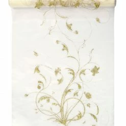 Partydecor Organza Cream And Gold Table Runner