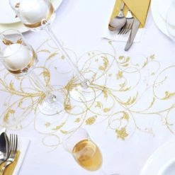 Partydecor Organza Cream And Gold Table Runner