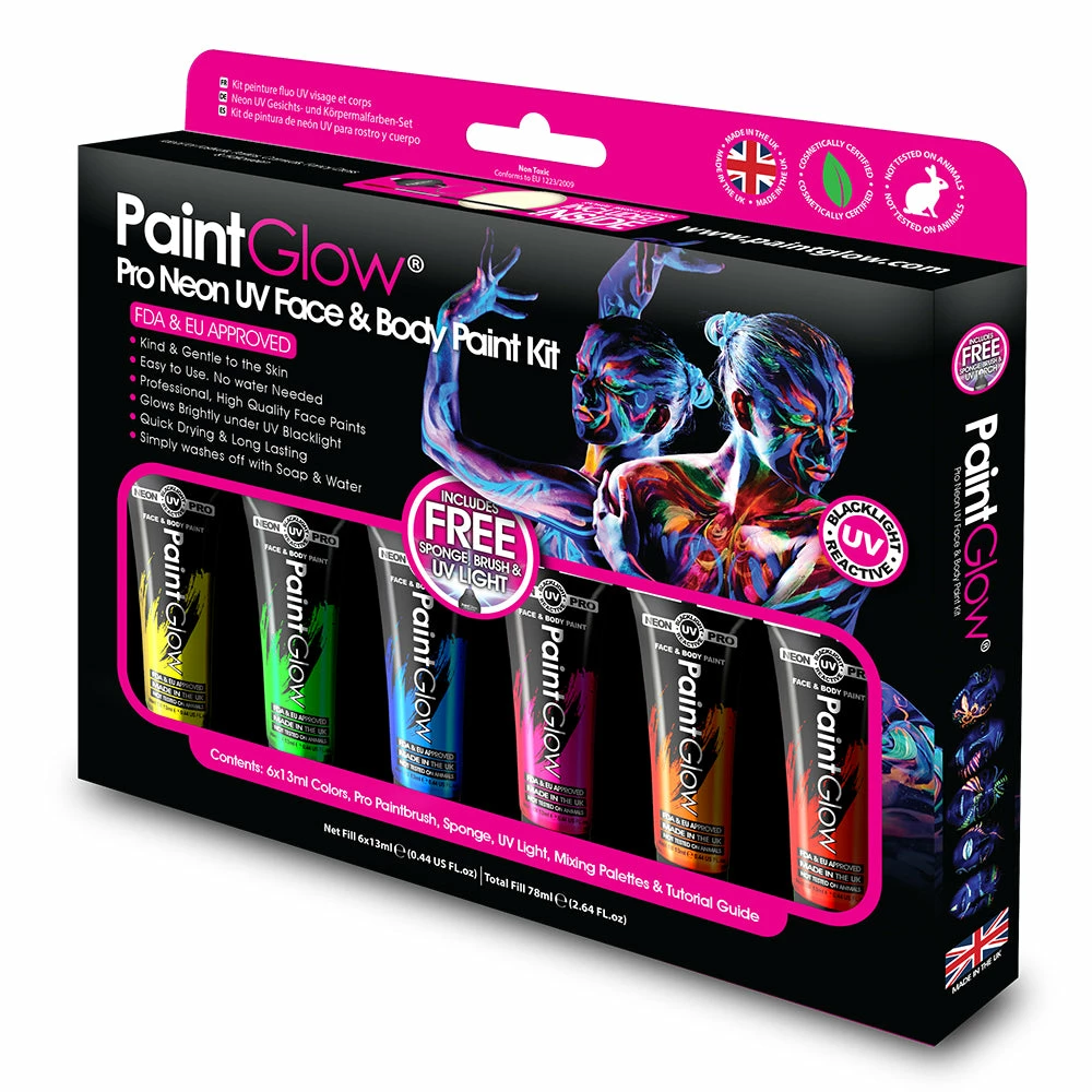 Paintglow Costume Accessories Paint Glow Pro UV Face Paint Boxset 3 Paintglow Costume Accessories Paint Glow Pro UV Face Paint Boxset