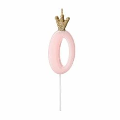 Partydecor Pink Number 0 Birthday Candle With Crown Party Supplies