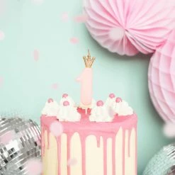 Partydecor Party Supplies Pink Number 1 Birthday Candle With Crown