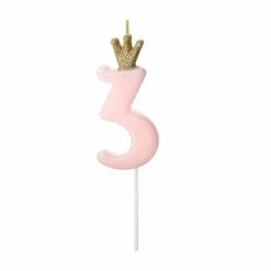 Partydecor Pink Number 3 Birthday Candle With Crown