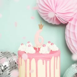 Partydecor Pink Number 6 Birthday Candle With Crown