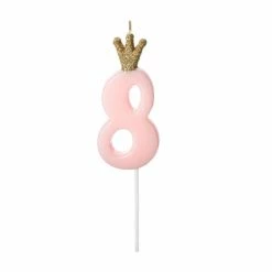 Partydecor Pink Number 8 Birthday Candle With Crown