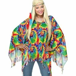 Wicked Psychedelic 60's Hippie Poncho With Headband