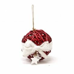Fiestas Guirca Christmas Gift And Decoration Ideas Red Bauble Wood Decorated 15cms
