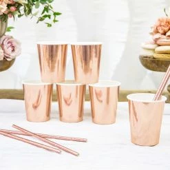 Partydecor Rose Gold Metallic Paper Cups Party Supplies 7 Partydecor Rose Gold Metallic Paper Cups Party Supplies