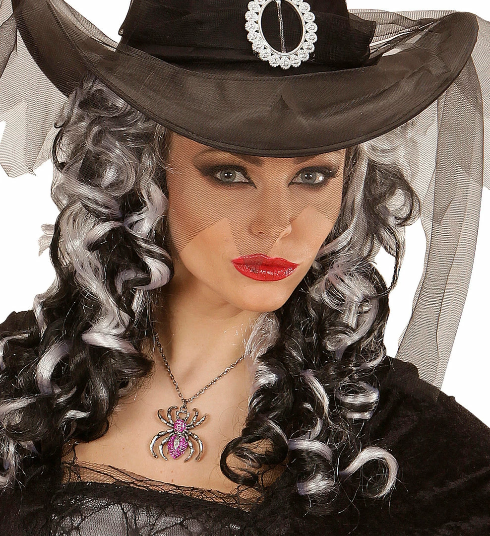 Widmann Halloween Accessories Silver Spider Necklace With Purple Back 4 Widmann Halloween Accessories Silver Spider Necklace With Purple Back