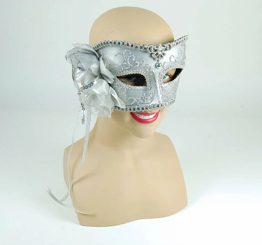 Bristol Silver Mask With Rose Side Decorations Masks 3 Bristol Silver Mask With Rose Side Decorations Masks