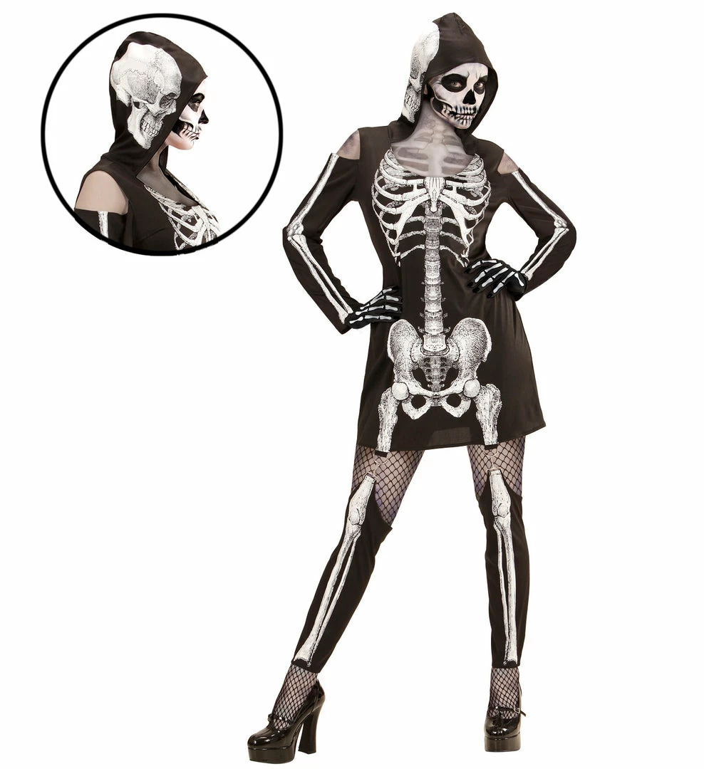 Widmann Skeleton Hooded Dress Costume Adult 3 Widmann Skeleton Hooded Dress Costume Adult