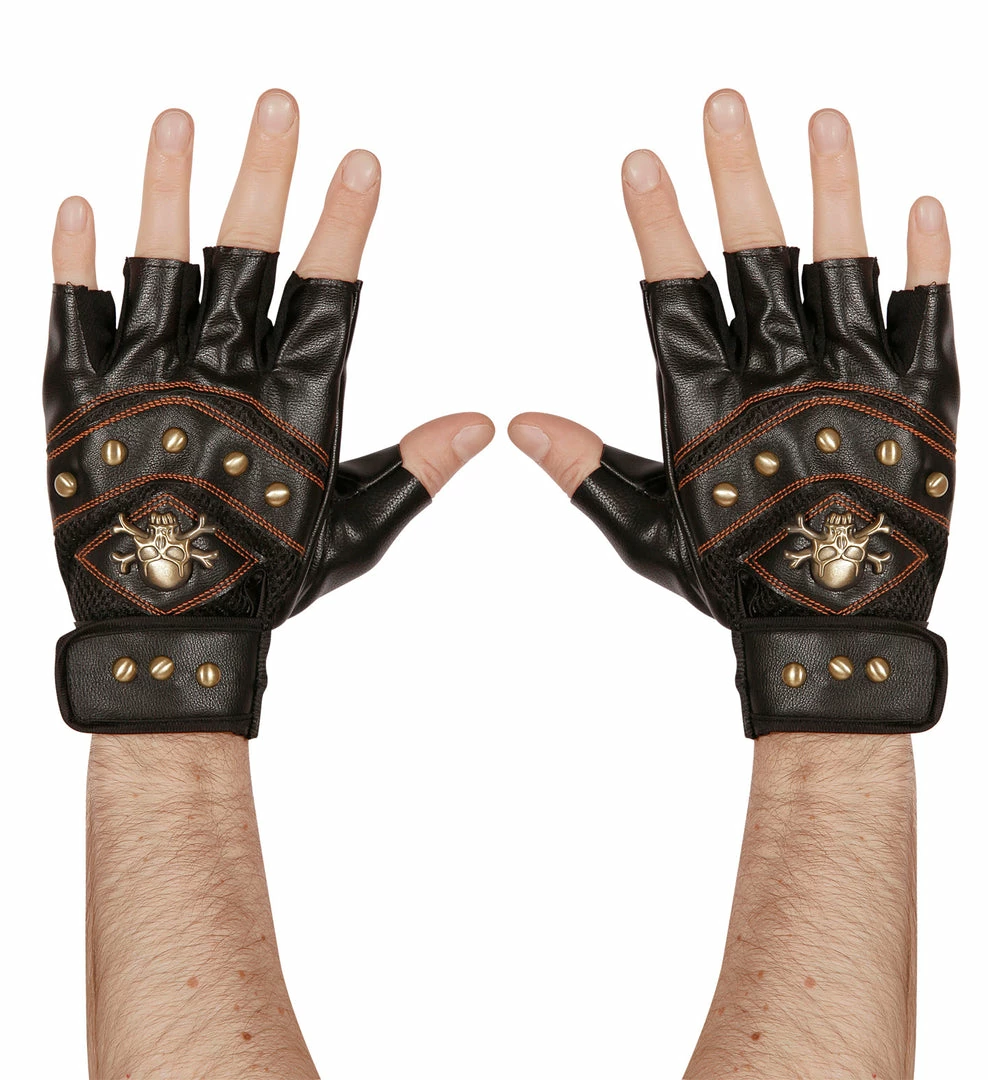 Widmann Deluxe Studded Fingerless Skull And Crossbones Gloves 1970's 3 Widmann Deluxe Studded Fingerless Skull And Crossbones Gloves 1970's