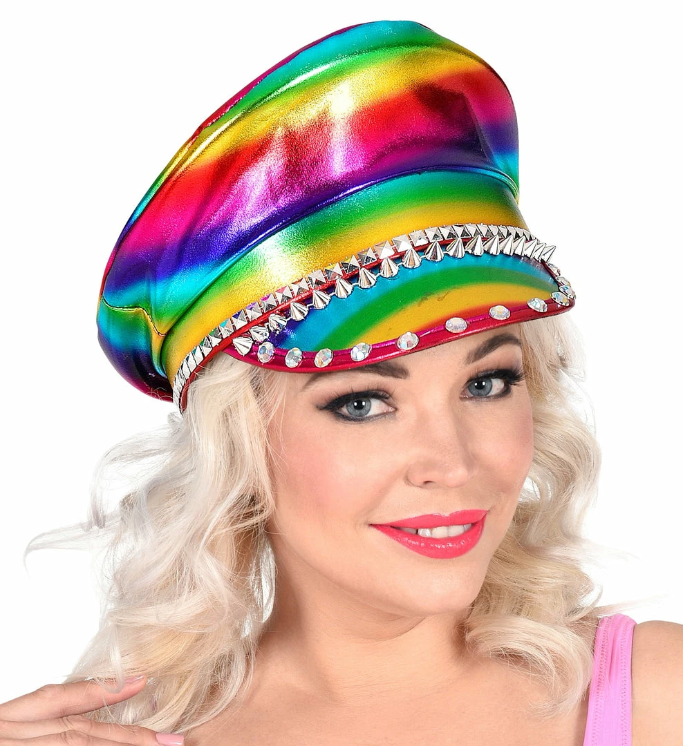 Widmann Studded Jewelled Rainbow Biker Hat 3 Widmann Studded Jewelled Rainbow Biker Hat