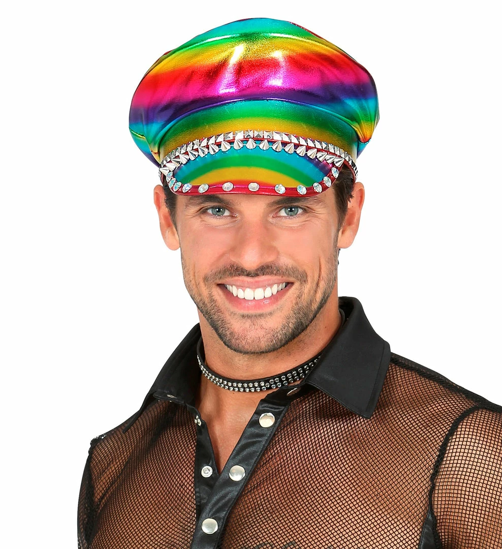 Widmann Studded Jewelled Rainbow Biker Hat 4 Widmann Studded Jewelled Rainbow Biker Hat