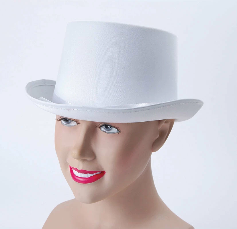 Bristol Hats & Headwear Top Hat White Satin Look 3 Bristol Hats & Headwear Top Hat White Satin Look