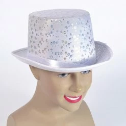 Bristol Top Hat White And Silver Pattern Costume Accessories