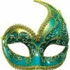 My Fancy Dress Turquoise And Gold Half Face Mask Costume Accessories