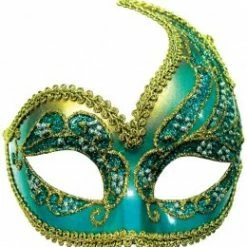 My Fancy Dress Turquoise And Gold Half Face Mask Costume Accessories