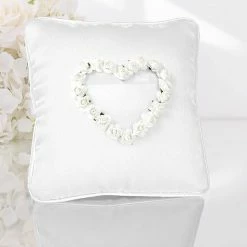 Partydecor Wedding White Flower Ring Bearer Pillow