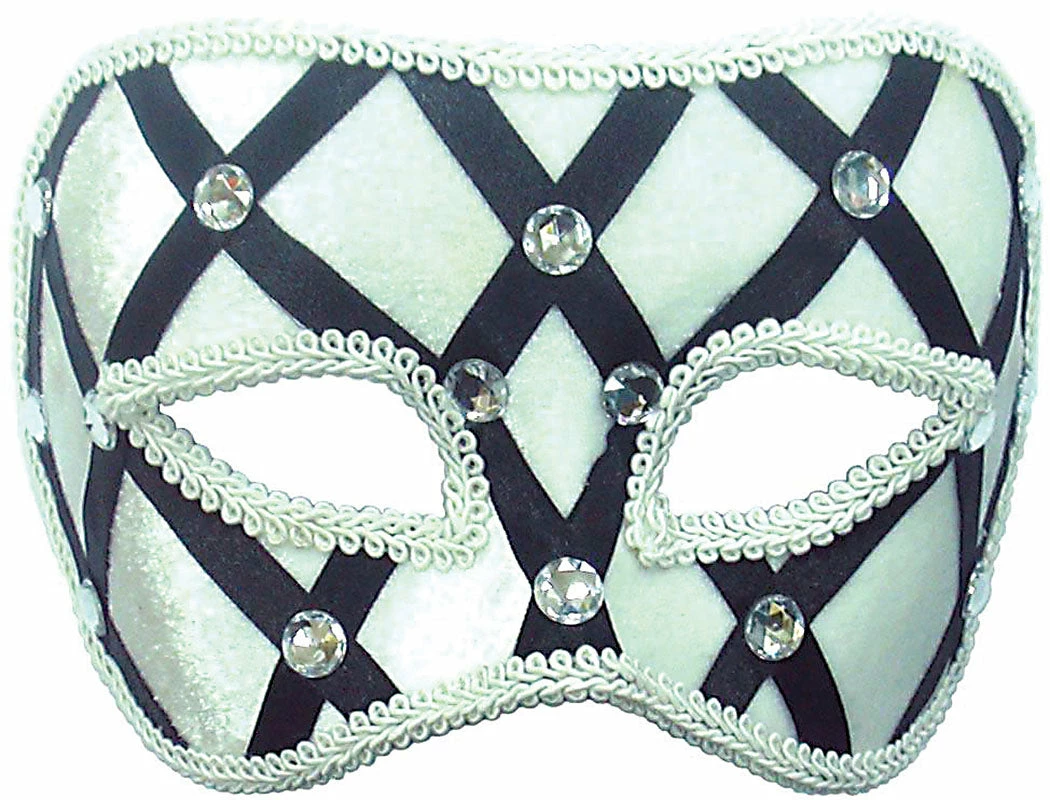 Bristol White Mask With Black Harlequin Ribbons 3 Bristol White Mask With Black Harlequin Ribbons