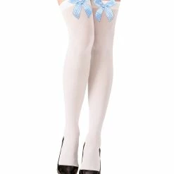 Widmann Costume Accessories White Thigh Highs With Azure Vichy Bows