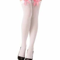 Widmann Costume Accessories White Thigh Highs With Pink Vichy Bows