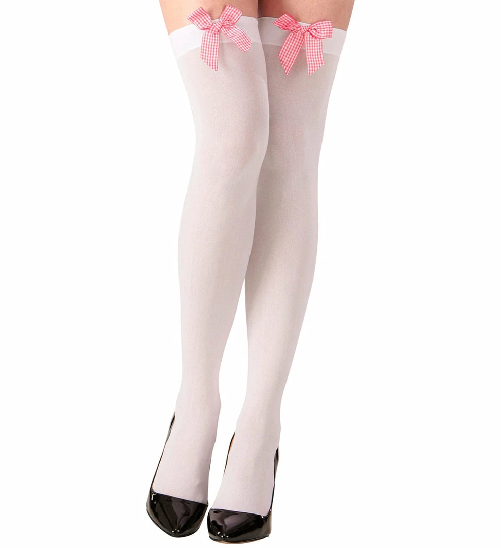 Widmann Costume Accessories White Thigh Highs With Pink Vichy Bows 3 Widmann Costume Accessories White Thigh Highs With Pink Vichy Bows